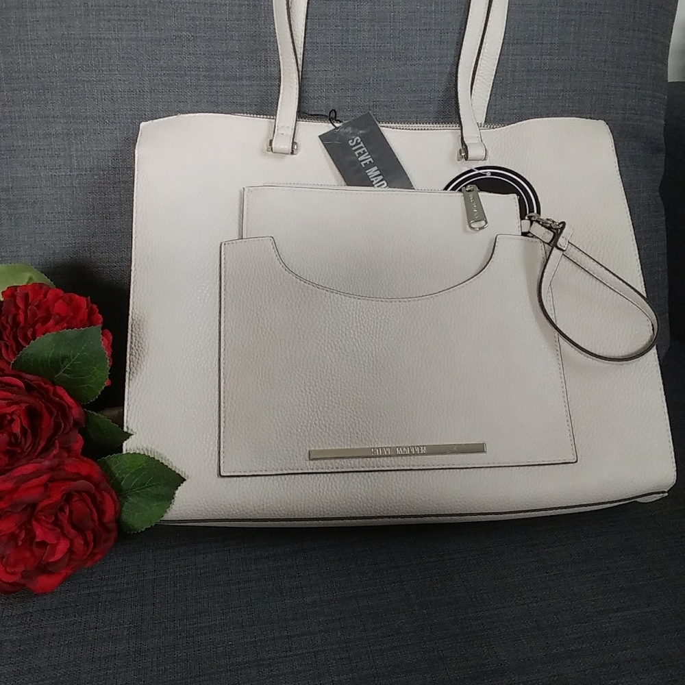 NWT STEVE MADDEN LARGE WORK TOTE BAG & WRISTLET